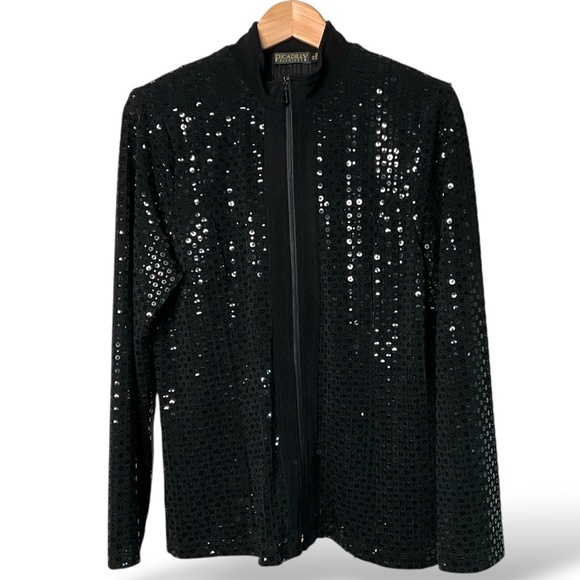 PICADILLY FASHIONS Full Front Zip Sequined Lightweight Long Sleeve Jacket Sz S - Picture 1 of 8